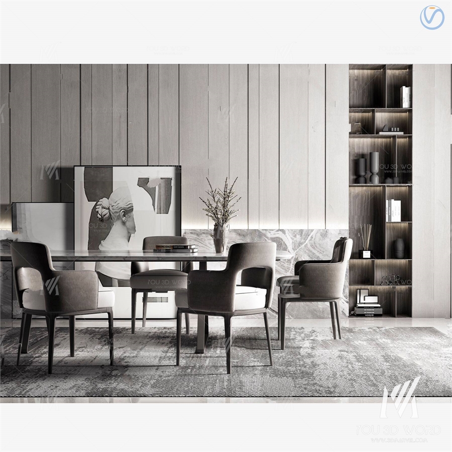 Modern premium grey dining table chair 3d model